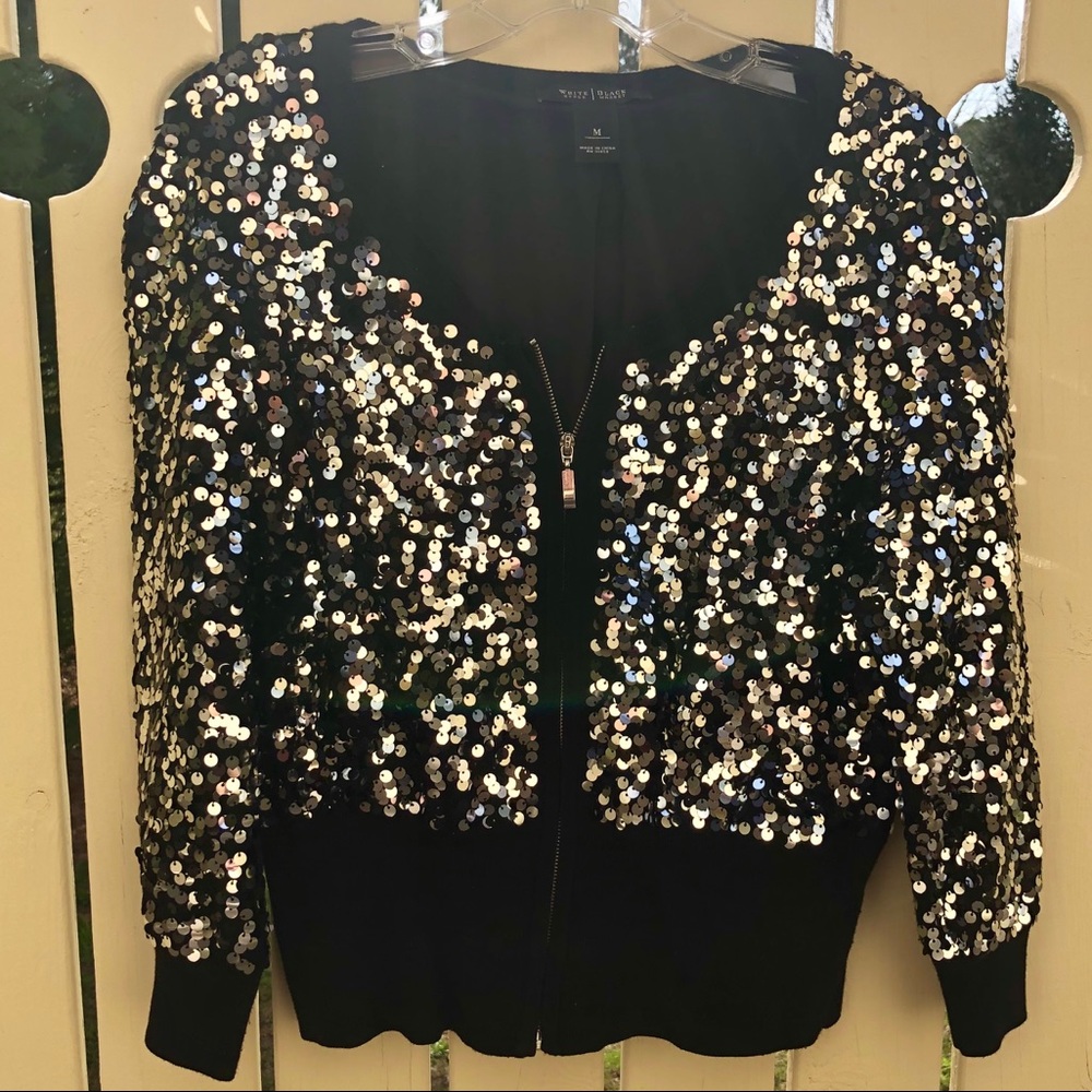 White House/Black Market Sequin Zip Jacket Med